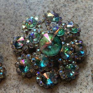 3pc Weiss Rivoli Brooch & Clip Earring Set